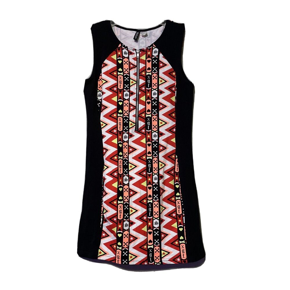 Divided Juniors Multicolor Bright Colorful Retro Stretch Dress Sz Juniors Large